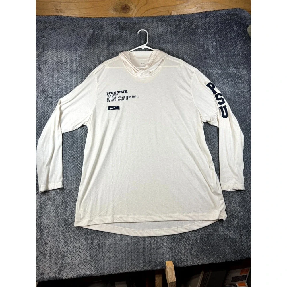 Nike Dri Fit Hooded Shirt Mens 2XL Off White Penn State University‎ Performance